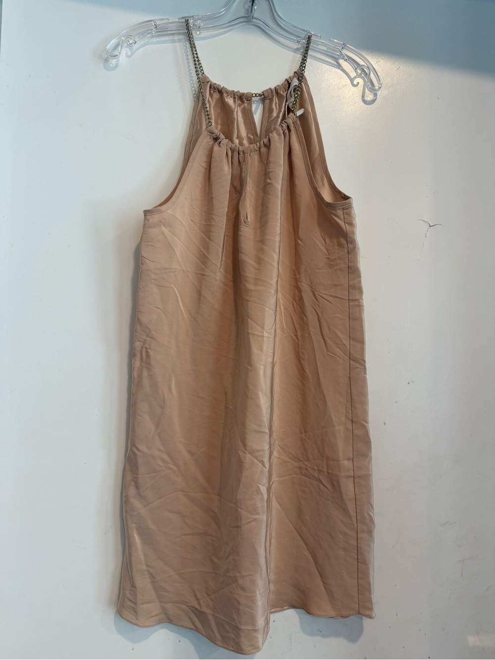 Amanda Uprichard 100% Silk Gold Chain Halter Mini Dress Beige Nude Petite - Picture 2 of 5